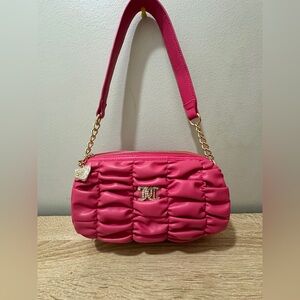 Juicy Couture Pink Flash “Run the World” Shoulder Barrel Bag Ruched Faux Leather